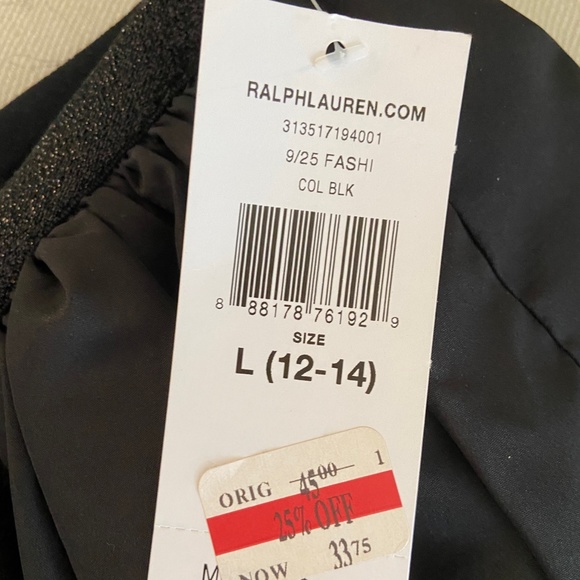 NWT Ralph Lauren Girl's Black Taffeta Mini Skirt; Size Girl's 12-14 (L) - Picture 4 of 5